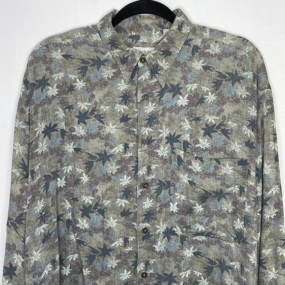VINTAGE Cacharel Designer Muted Tones Leaves Print Buttons Down Shirt - Picture 2 of 11